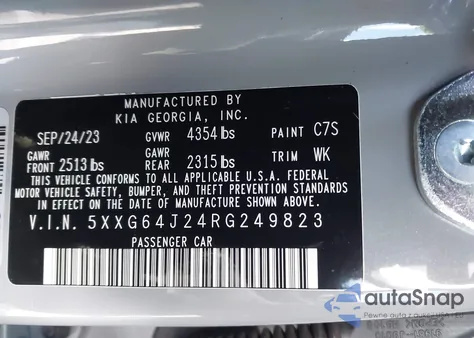 2024 Kia K5 Gt-Line из США, поврежденный, VIN 5XXG64J24RG249823